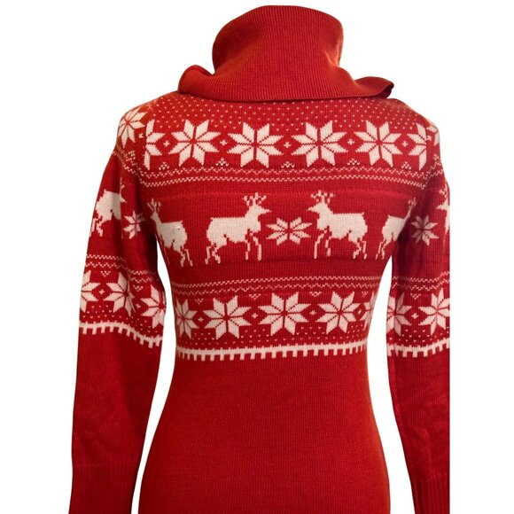 Tipsy Elves Cowl Neck Christmas Sweater Dress Fair Isle Reindeer Snowflakes XS - Picture 5 of 11